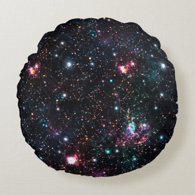 Cojín Redondo Night Galaxy Space PrintSeamless Pattern in Repeat (Anverso)