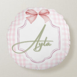 Cojín Redondo Niña Ayla Nursery Bow&Gingham personalizada