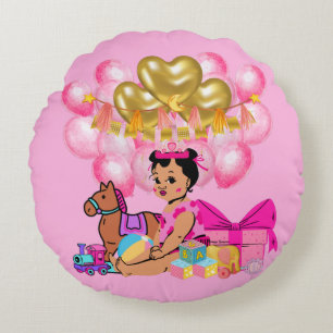 Cojín Redondo Niña bebé de rosa
