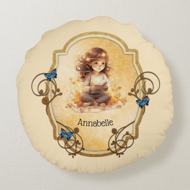 Cojín Redondo Niña Magnífica leyendo un libro (Reverso)