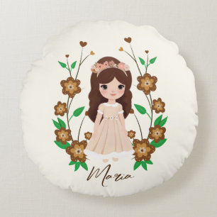 Cojín Redondo Niña pequeña con flores