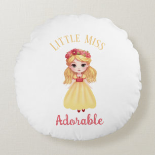 Cojín Redondo Niña pequeña con vestido amarillo