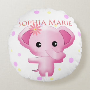 Cojín Redondo Niña pequeña y rosa dulce elefante