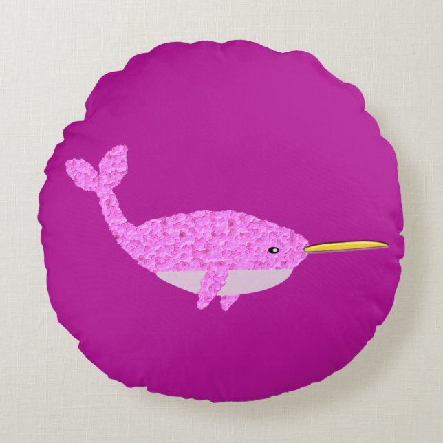 Cojín Redondo Niña Rosa bonito Narwhal (Anverso)