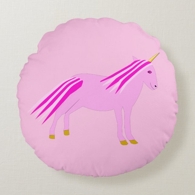 Cojín Redondo Niña Rosa bonito Unicorn (Anverso)
