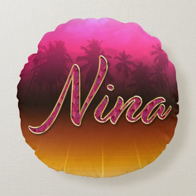 Cojín Redondo Nina Vorname Name golden pink Kissen (Anverso)