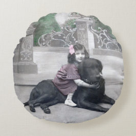 Cojín Redondo Niña y su Perro