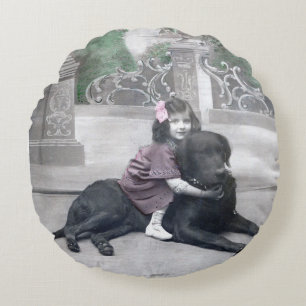 Cojín Redondo Niña y su perro