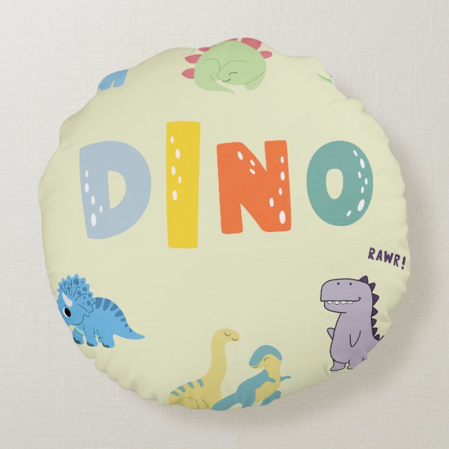 Cojín Redondo niñera lindo bebé dinosaurio (Reverso)