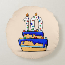 Cojín Redondo Niño 10 cumpleaños, 10 con dulce pastel azul