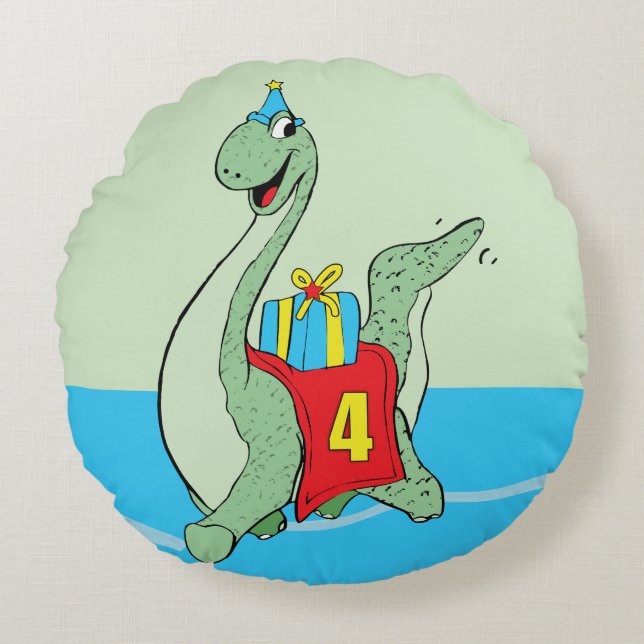 Cojín Redondo Niño, 4 años de dinosaurio (Anverso)