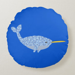 Cojín Redondo Niño Azul lindo Narwhal