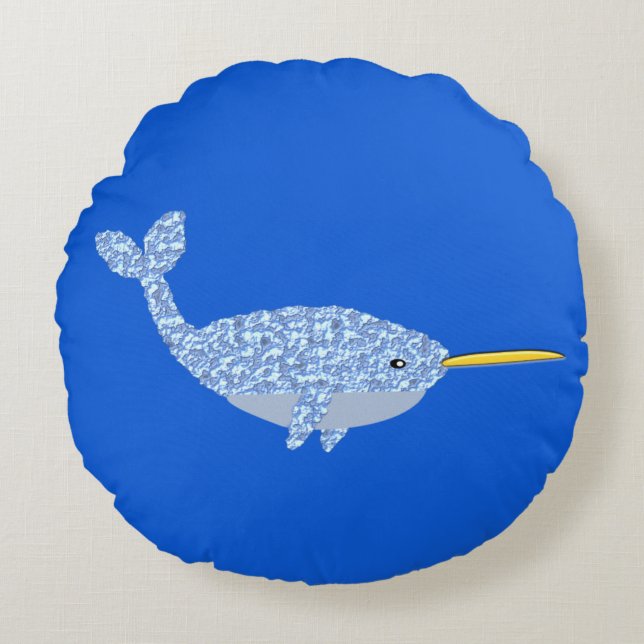 Cojín Redondo Niño Azul lindo Narwhal (Anverso)