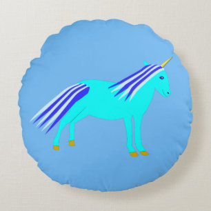 Cojín Redondo Niño azul lindo Unicorn