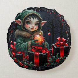 Cojín Redondo Niño mayor de edad con abrigo verde