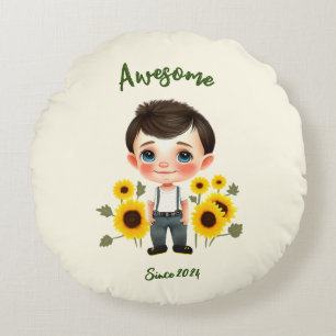 Cojín Redondo Niño pequeño con girasoles