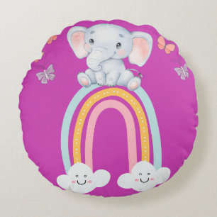 COJÍN REDONDO NIÑOS CHICAS NIÑOS ELEFANTE DISEÑO ROSA
