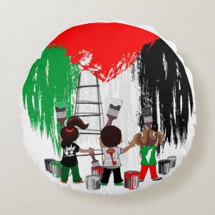 Cojín Redondo Niños de Gaza pintando la bandera de Palestina 