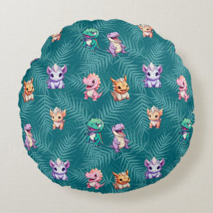 Cojín Redondo Niños de la escuela de la selva de los dinosaurios