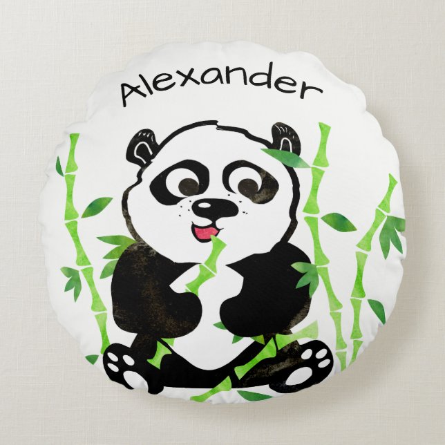 Cojín Redondo Niños personalizados del animal del oso de panda (Anverso)