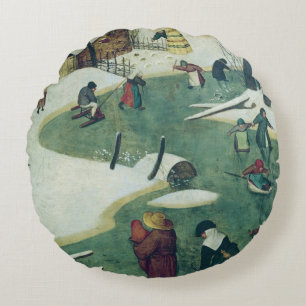 Cojín Redondo Niños que juegan en el río congelado