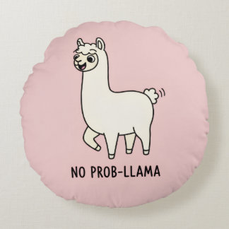 Cojín Redondo "No Prob-Llama" Cute Llama Doodle - Chill Vibe