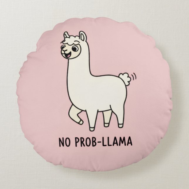 Cojín Redondo "No Prob-Llama" Cute Llama Doodle - Chill Vibe (Anverso)