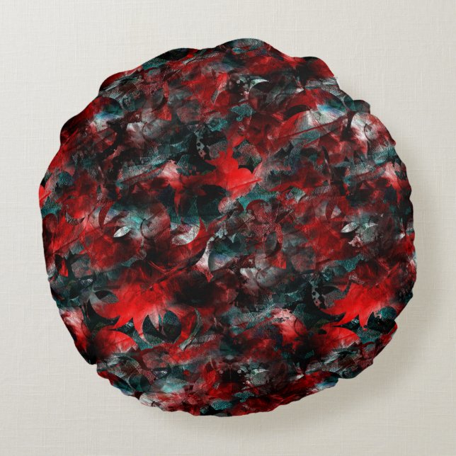 Cojín Redondo Noche con hojas rojas ostentosamente estropeadas c (Reverso)