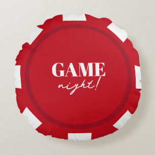 Cojín Redondo Noche de Juegos Fichas de Poker Rojas Fiesta