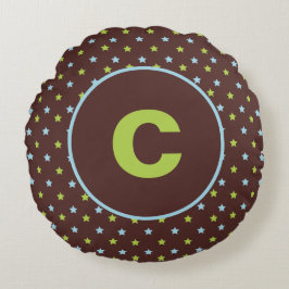 Cojín Redondo Noche estrellada monogramada de niño en Brown