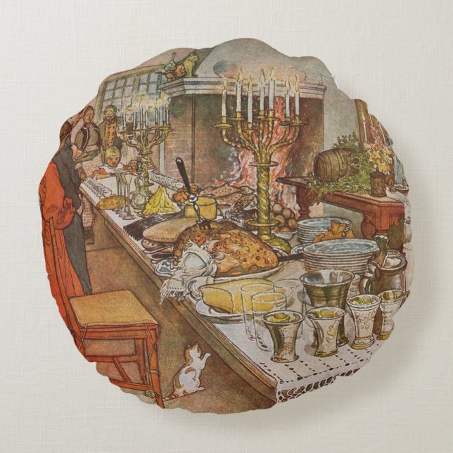 Cojín Redondo Nochebuena Carl Larsson 1904 (Reverso)