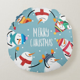 Cojín Redondo Nochebuena navideña de dulce y dulce hombre de nie