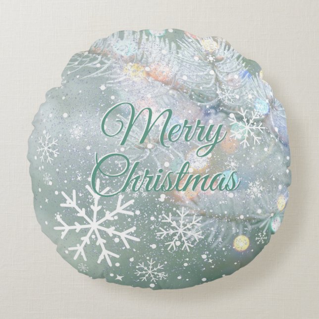 Cojín Redondo Nochebuena verde para navidad (Anverso)