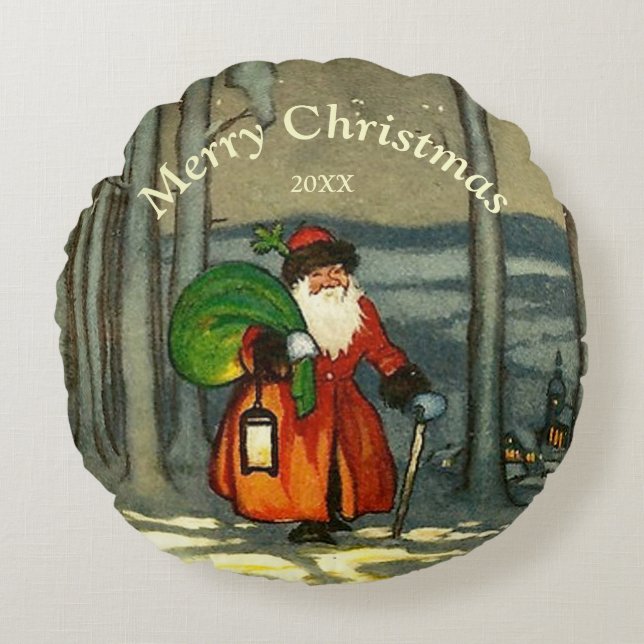 Cojín Redondo Nochebuena vintage (Anverso)