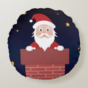 Cojín Redondo Nochevieja Papá Noel en la chimenea