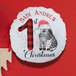 Cojín Redondo Nombra de Sombrero de Cebra Santa por primera vez 