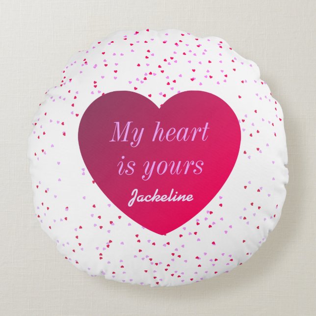 Cojín Redondo Nombre Corazón Rojo Cute Día de San Valentín moder (Anverso)
