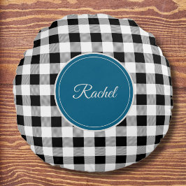 Cojín Redondo Nombre, Cualquier Color Oscuro, Negro Blanco Búfal