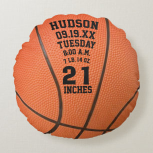 Cojín Redondo Nombre de baloncesto personalizado y estadísticas 