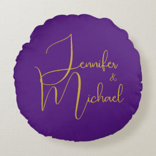 Cojín Redondo Nombre de caligrafía Minimalista moderna boda