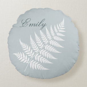 Cojín Redondo Nombre de guión fluido Icy Blue White Fern