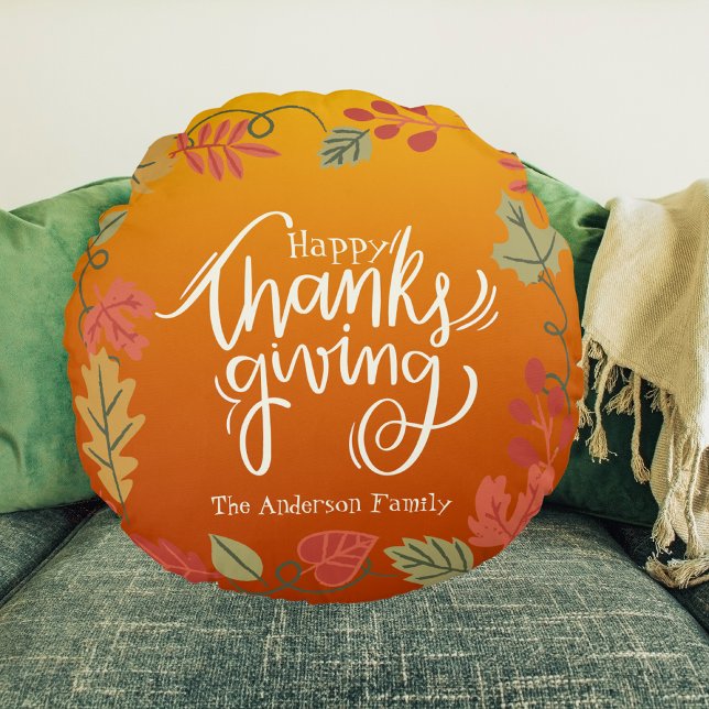 Cojín Redondo Nombre de la familia Moderno Otoño Otoño Feliz Acc (Subido por el creador)