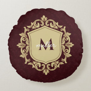 Cojín Redondo Nombre de la familia monogramada del Escudo de la