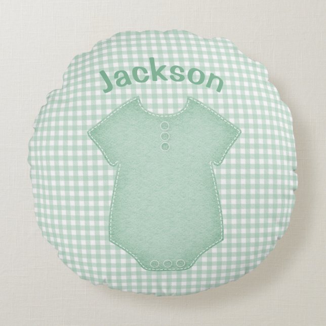 Cojín Redondo Nombre de la guardería de Gingham personalizada (Anverso)