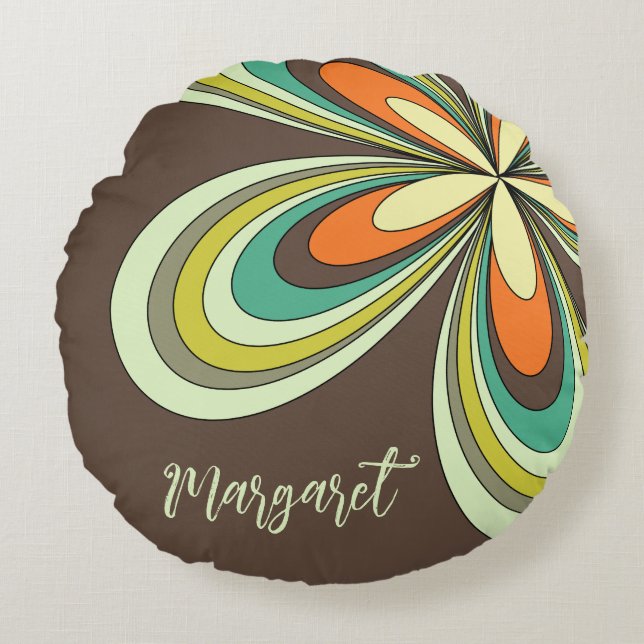 Cojín Redondo Nombre de margarita retro de flor hippie groovy añ (Anverso)