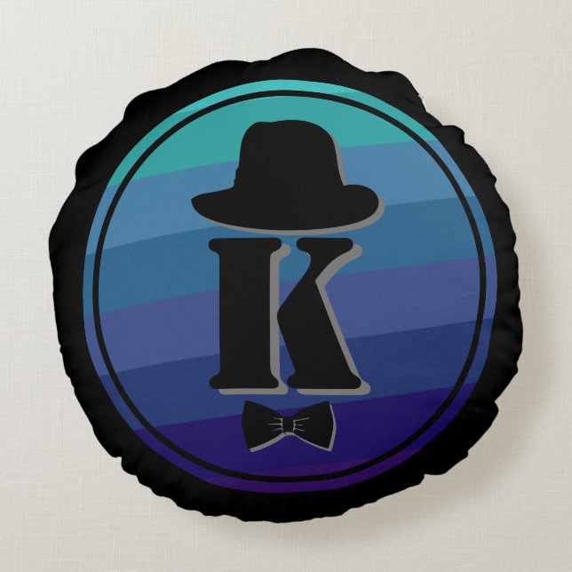 Cojín Redondo Nombre De Ombre Azul Monograma Inicial Para Hombre (Reverso)