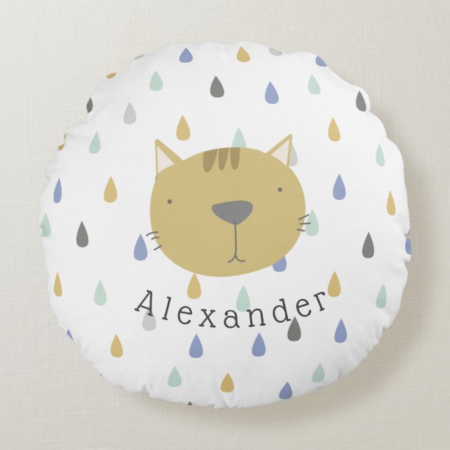 Cojín Redondo Nombre de personalizable de gato corto (Anverso)