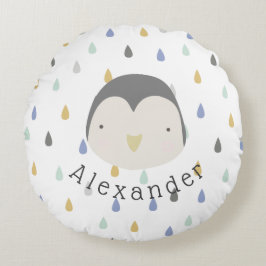 Cojín Redondo Nombre de personalizable Pingüino Cute