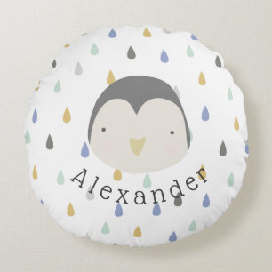 Cojín Redondo Nombre de personalizable Pingüino Cute