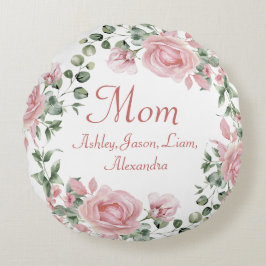 Cojín Redondo Nombre de personalizado Mamá Rosa Floral 4 a 8 niñ